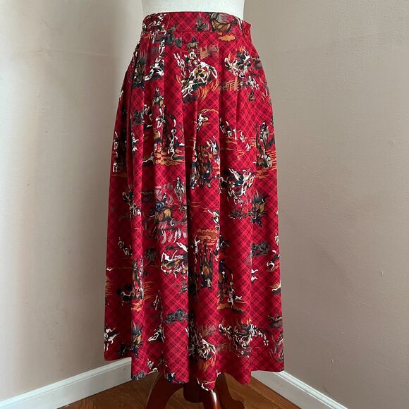 Leslie Fay Dresses & Skirts - Vintage Leslie Fay Red Equestrian Horse Print Midi Skirt Derby Prairie Size 8P